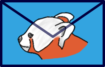 Nuntius logo; a red panda on a blue mail envelope